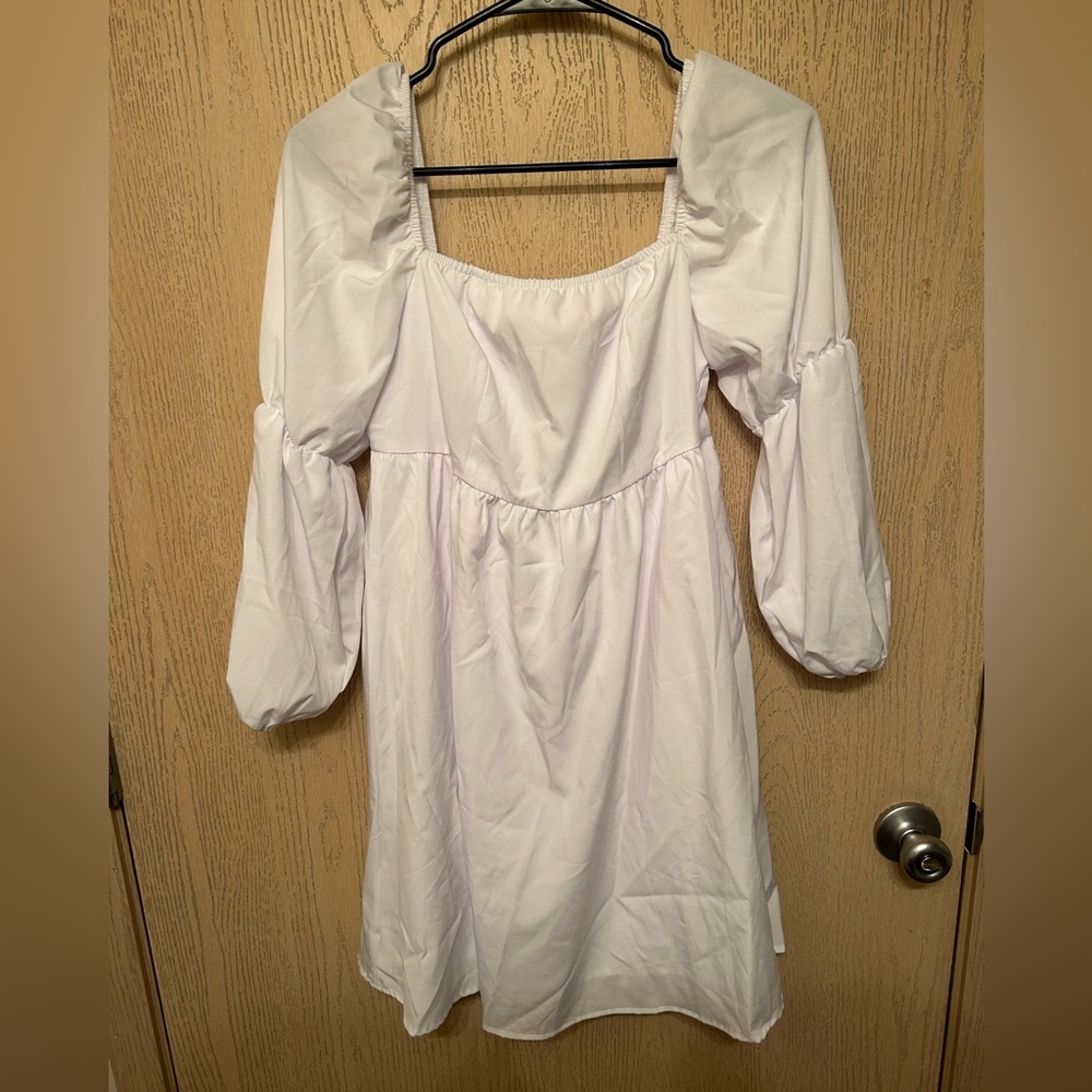 White Long Sleeve Satin Dress